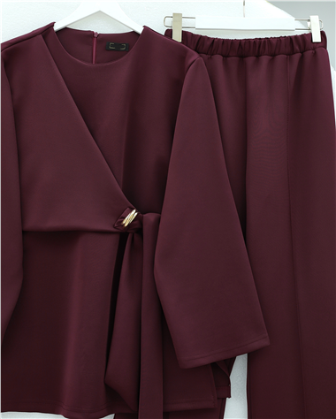 Önü Çapraz Bağlamalı Yırtmaçlı Scuba Takım  -Bordo