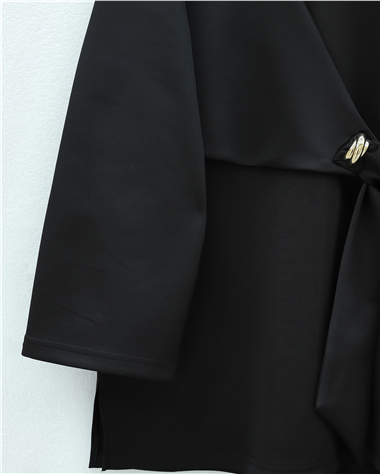 Önü Çapraz Bağlamalı Yırtmaçlı Scuba Takım  -Siyah