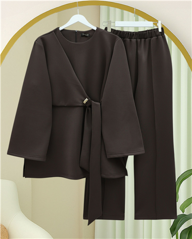 Önü Çapraz Bağlamalı Yırtmaçlı Scuba Takım  -K. Kahve