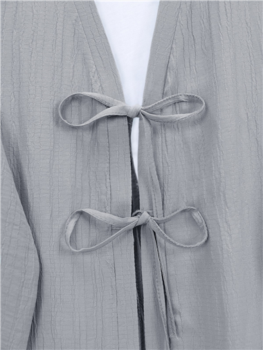 Önü Çift Bağcıklı Pantolonlu Krınkıl Takım  -Gri