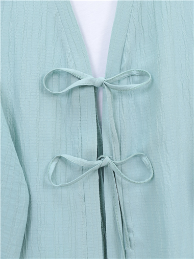 Önü Çift Bağcıklı Pantolonlu Krınkıl Takım  -Su Yeşili