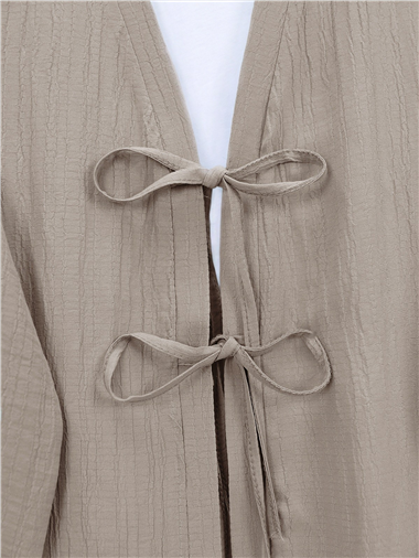 Önü Çift Bağcıklı Pantolonlu Krınkıl Takım  -Vizon