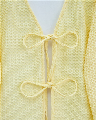 Önü Çift Bağcıklı Petek Desen Kimono -Açık Sarı