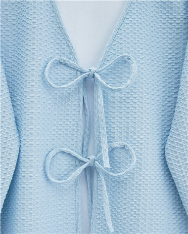 Önü Çift Bağcıklı Petek Desen Kimono -Bebe Mavi