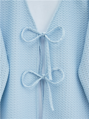 Önü Çift Bağcıklı Petek Desen Kimono -Bebe Mavi
