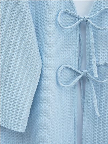 Önü Çift Bağcıklı Petek Desen Kimono -Bebe Mavi