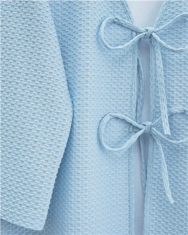 Önü Çift Bağcıklı Petek Desen Kimono -Bebe Mavi