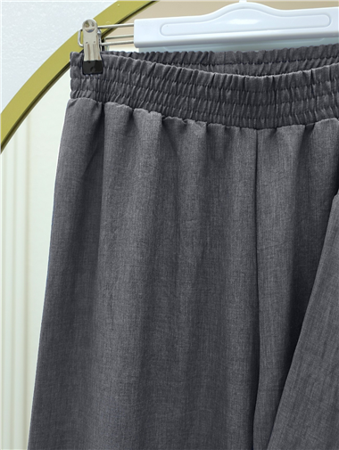 Önü Çift Bağlamalı Pantolonlu Kimono Takım    -Füme