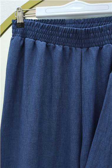 Önü Çift Bağlamalı Pantolonlu Kimono Takım   -İndigo