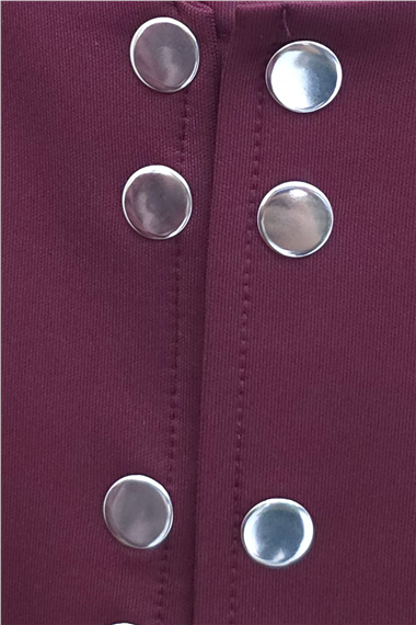Önü Çift Çıtçıtlı Beli Volanlı Etekli Scuba Takım -Bordo