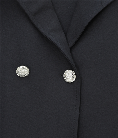 Önü Çift Düğmeli Kruvaze Yaka Ceket Etek Double Krep Takım   -Siyah