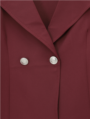 Önü Çift Düğmeli Kruvaze Yaka Ceket Etek Double Krep Takım   -Bordo