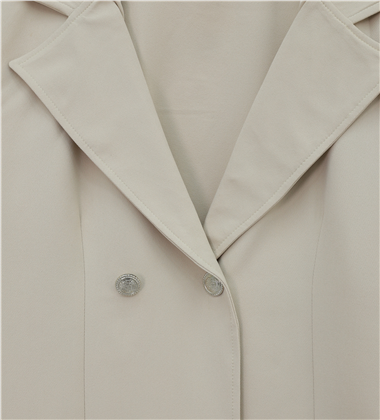 Önü Çift Düğmeli Kruvaze Yaka Ceket Etek Double Krep Takım   -Bej