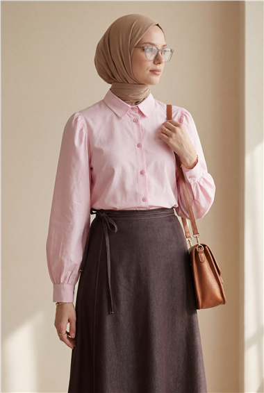 Önü Çift Kat Yan Bağcıklı Fermuarlı Kot Etek -Kahve