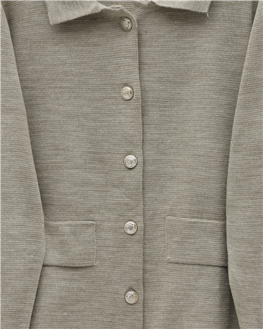 Önü Düğmeli Etekli Yakalı Triko Takım -Toprak