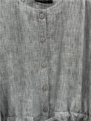 Önü Düğmeli Kolu Lastikli Tünel Bağcıklı Keten Takım -Gri