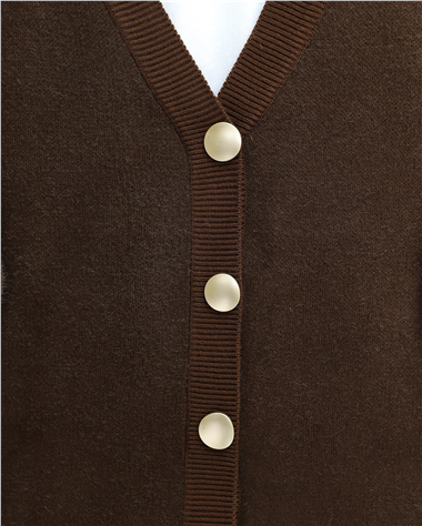 Önü Düğmeli Sakallı Salaş Triko Hırka -Kahve