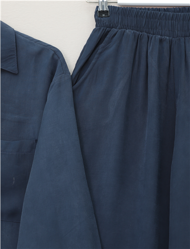 Önü Düğmeli Tek Cepli Gömlek Pantolon Modal Takım -Laci