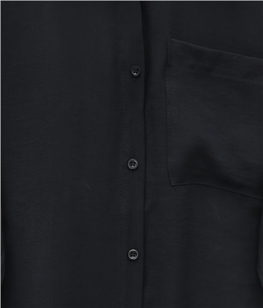 Önü Düğmeli Tek Cepli Gömlek Pantolon Modal Takım  -Siyah