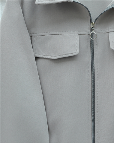 Önü Fermuarlı Beli Ve Kolu Lastikli Cep Detaylı Dabıl İkili Takım -Gri