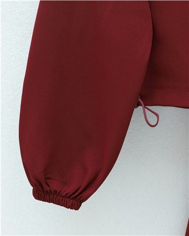 Önü Fermuarlı Beli Ve Kolu Lastikli Cep Detaylı Dabıl İkili Takım -Bordo