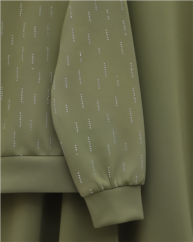 Önü Fermuarlı Boğazlı Taş Detaylı Scuba Takım  -Haki