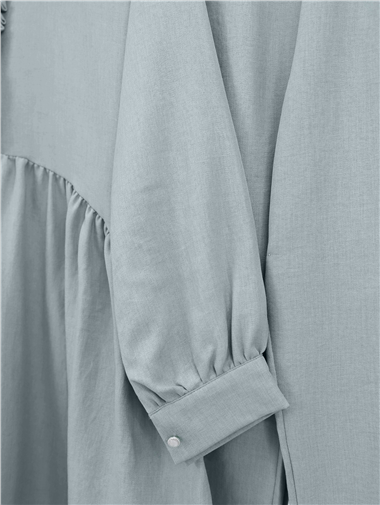 Önü Fırfırlı Yarım Düğmeli Keten Takım -Gri