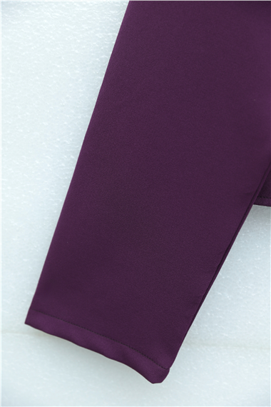 Önü Pileli Ve Düğmeli Beli Bağlamalı Etekli Krep Takım  -Mürdüm