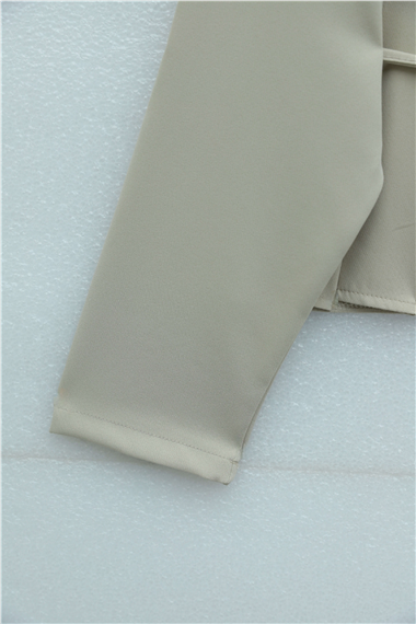 Womens Front Pleated and Button-Front Tie-Waist Skirted Crepe Set - Beige