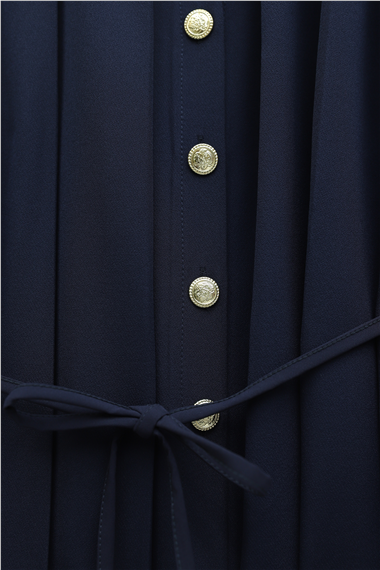 Önü Pileli Ve Düğmeli Beli Bağlamalı Etekli Krep Takım  -Laci