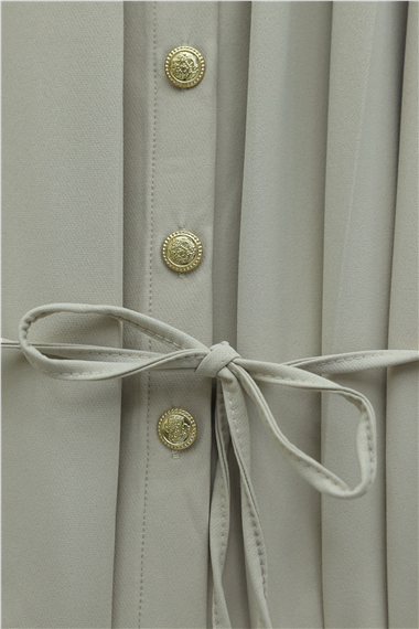 Womens Front Pleated and Button-Front Tie-Waist Skirted Crepe Set - Beige