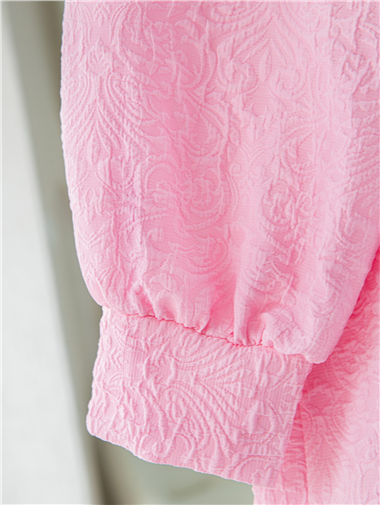 Önü Taşlı Düğme Detaylı Parçalı Arkası Fermuarlı Tunik -Pembe