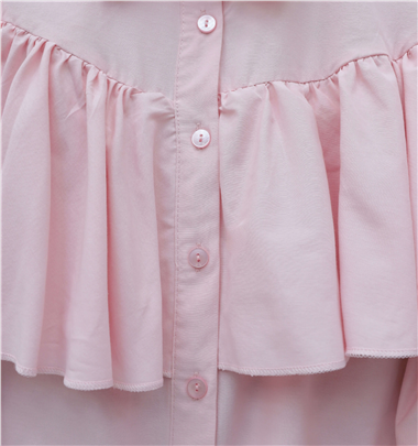 Önü Ve Omuzu Fırfır Detaylı Poplin Gömlek Bluz -Pembe