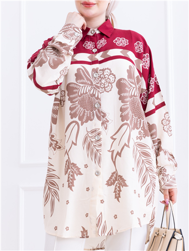 Oversize Oval Kesim Viskon Tunik -Bordo