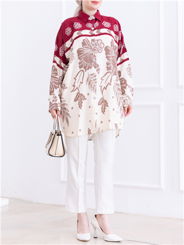 Oversize Oval Kesim Viskon Tunik -Bordo
