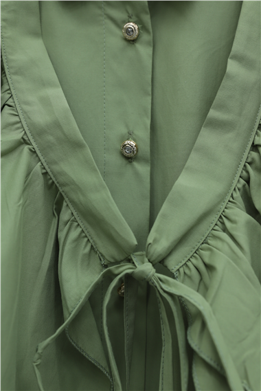 Pelerin Detaylı Düğmeli Oval Kesim Poplin Tunik -Çağla Y.