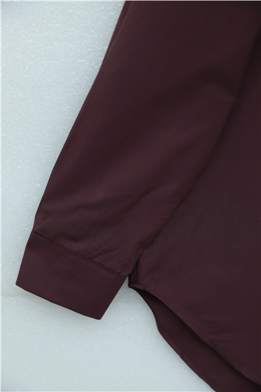 Pelerin Detaylı Düğmeli Oval Kesim Poplin Tunik -Mürdüm