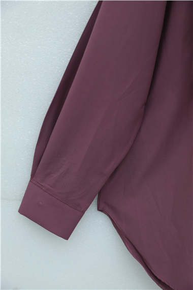 Pelerin Detaylı Düğmeli Oval Kesim Poplin Tunik -Vişne