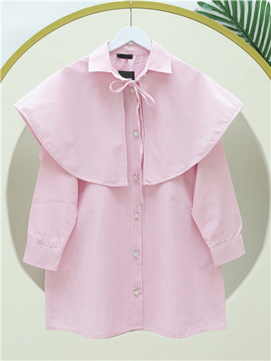 Pelerinli Çizgili Gömlek -Pembe