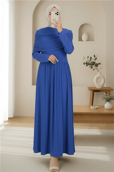 Pile Detaylı Uzun Sandy Elbise -Saks