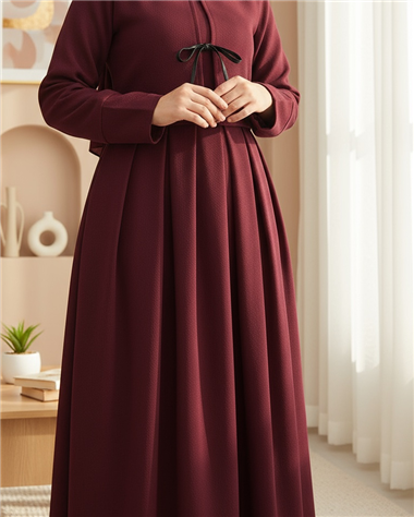 Pileli Fermuarlı Kaşe Etek  -Bordo