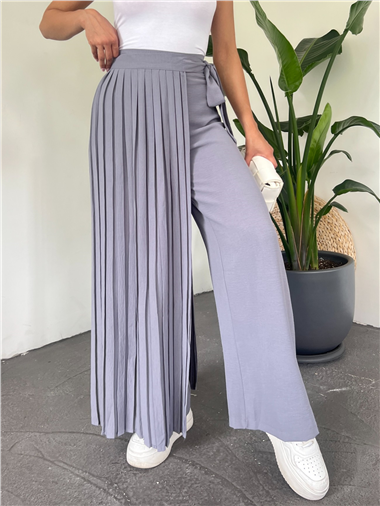 Piliseli Etekli Pantolon -Gri