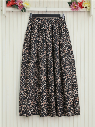 Pliseli Soft Balon Leopar Etek -Siyah