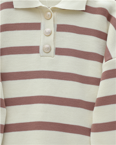 Polo Yaka Düğmeli Çizgili Triko Takım  -G.Kurusu