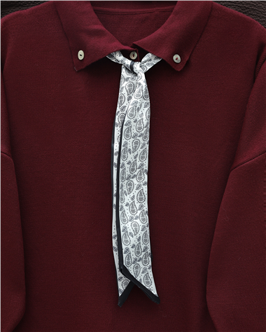 Polo Yaka Fularlı Yırtmaçlı Salaş Triko Tunik  -Bordo