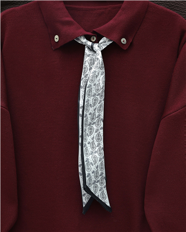 Polo Yaka Fularlı Yırtmaçlı Salaş Triko Tunik  -Bordo
