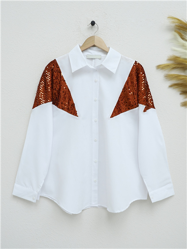 Pul payet Detaylı Salaş Gömlek -Kiremit