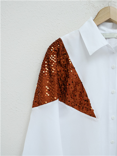 Pul payet Detaylı Salaş Gömlek -Kiremit