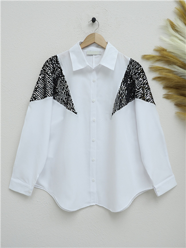 Pul payet Detaylı Salaş Gömlek -Siyah