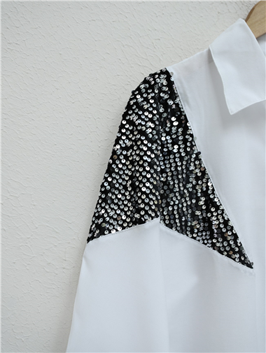 Pul payet Detaylı Salaş Gömlek -Siyah